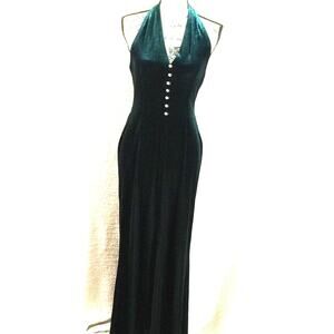 VNT Papell Boutique evening Emerald Green formal Halter Long Velour Dress 8